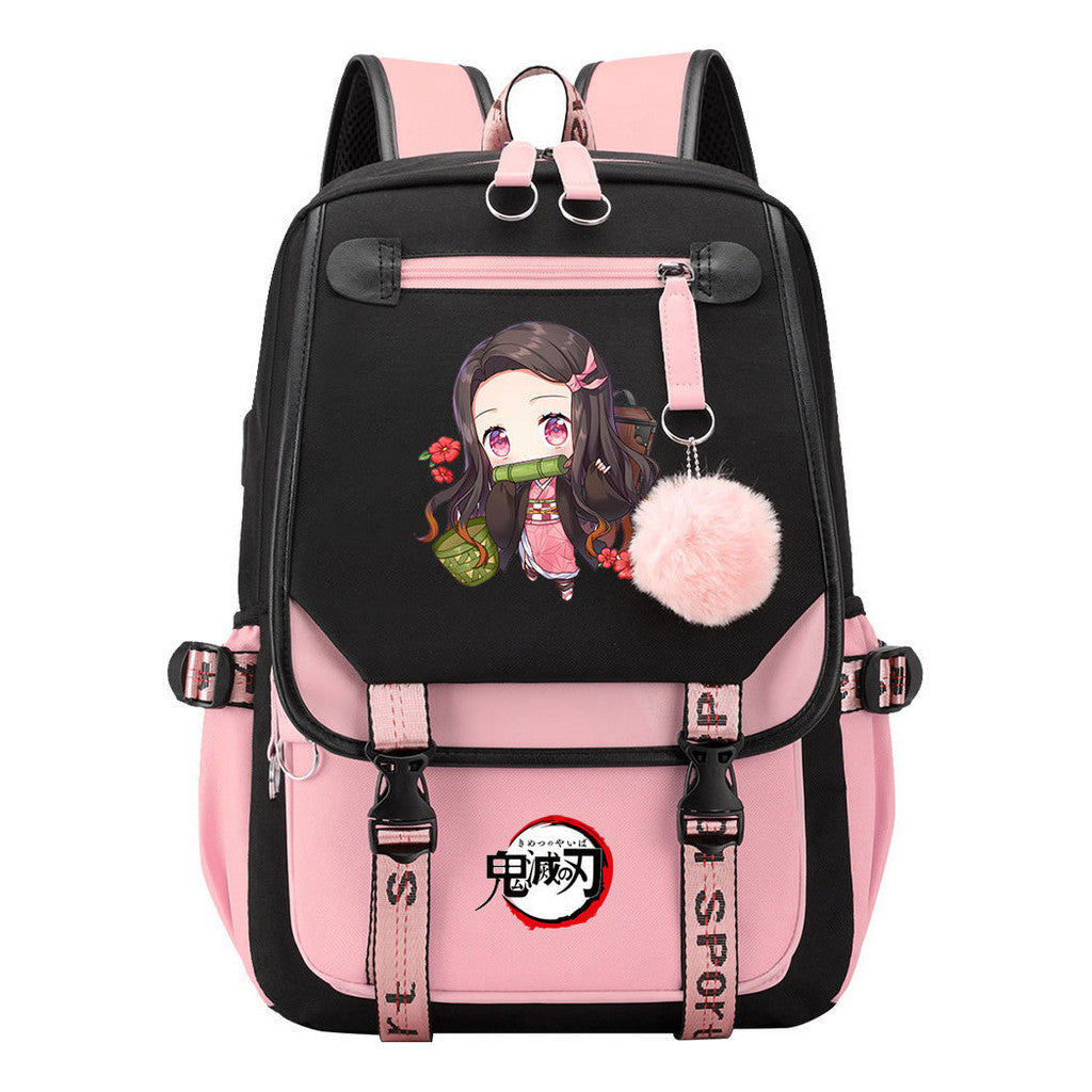 Comic Cartoon Fashion Usb Youth Student Backpack With Casual Woven Strap Flip Back Backpack