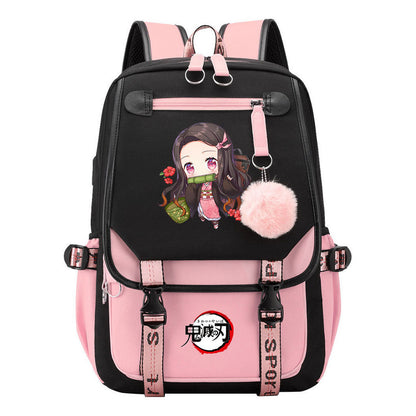 Comic Cartoon Fashion Usb Youth Student Backpack With Casual Woven Strap Flip Back Backpack
