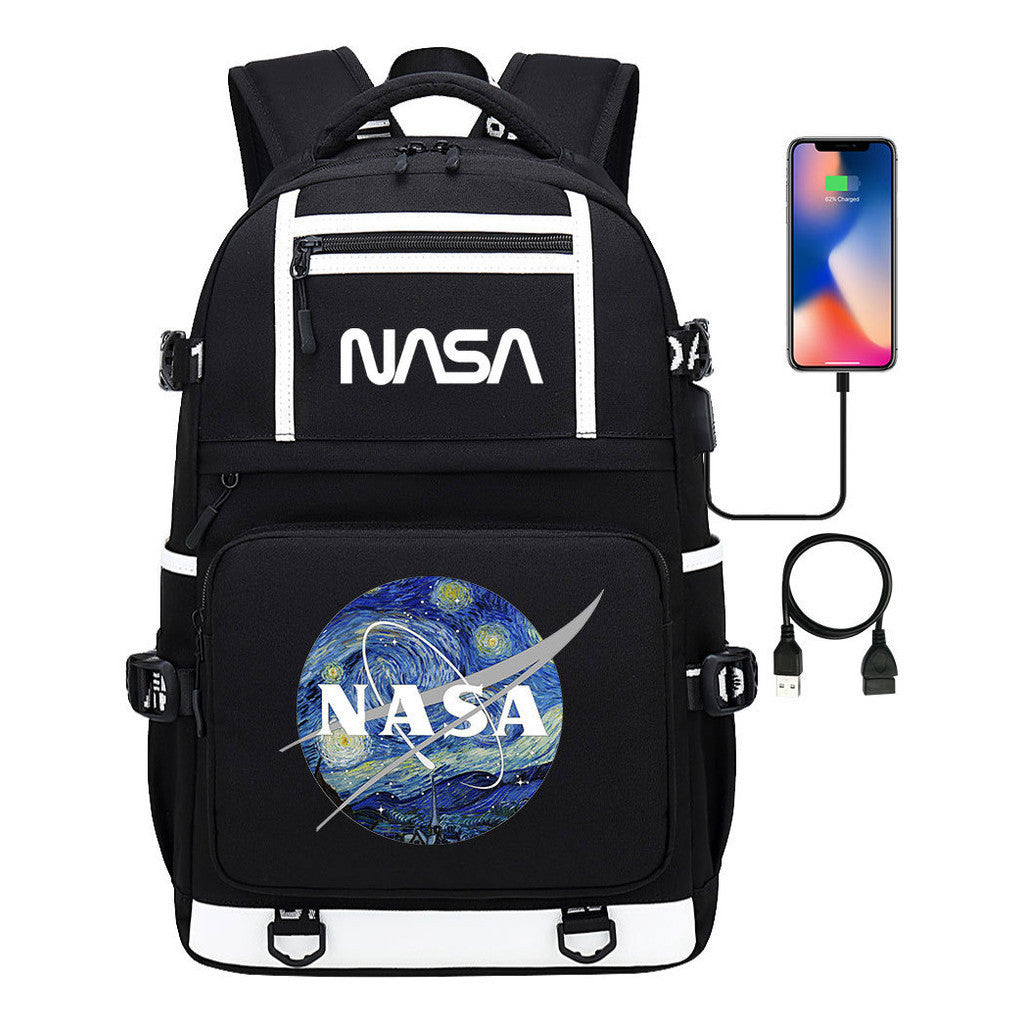 Fashionable Space Printed Usb Student Backpack Backpack Leisure Travel Backpack