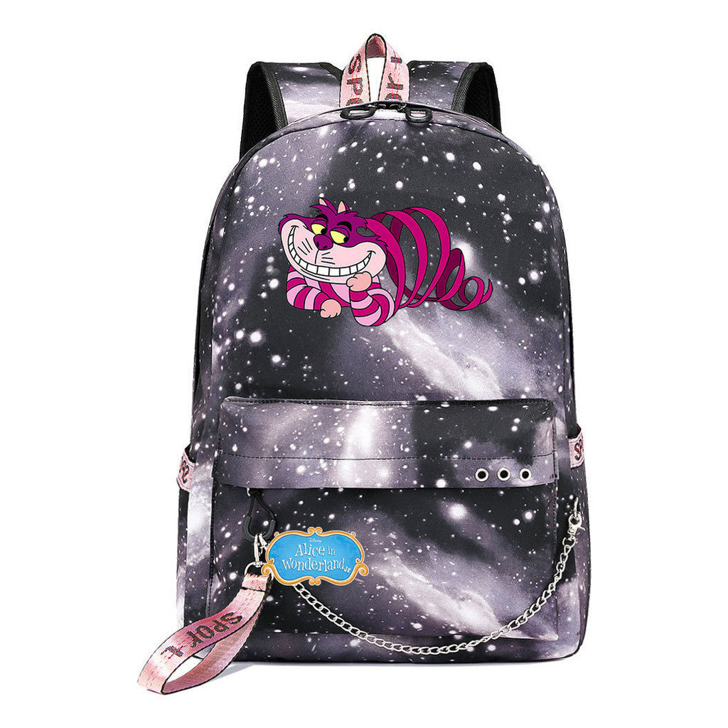 Cheshire Cat Alice's Adventure In Wonderland Youth School Bag Men's And Women's Leisure Weaving Strap Backpack