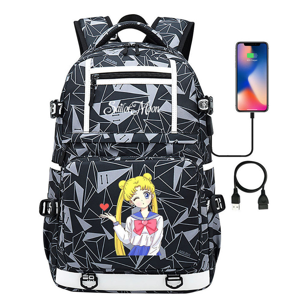 Anime Beauty Girl Warrior Usb Youth Student School Bag Men's And Women's Backpack Leisure Travel Backpack