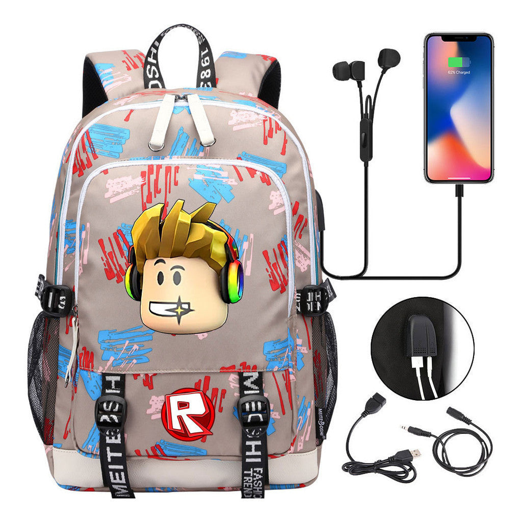 Game Roblox Printed Student Backpack Usb Casual Backpack Boys And Girls
