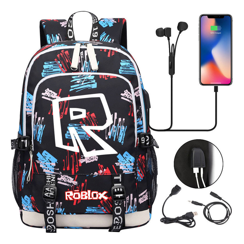 Printed Youth Student Backpack Usb Casual Backpack