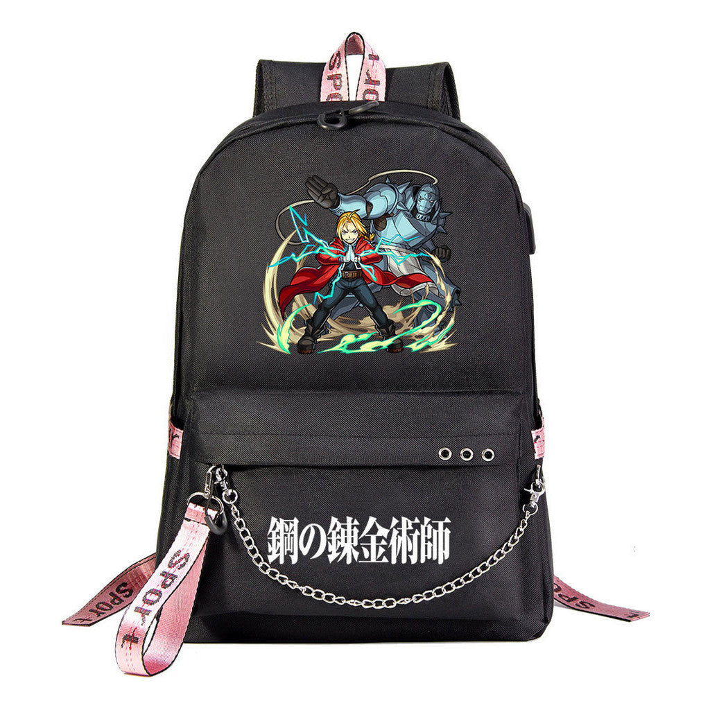 Steel Alchemist Printed Usb Youth Student Backpack For Men And Women's Leisure Travel Backpack