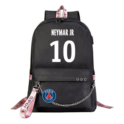 Football Star Neymar Printed Usb Youth Student Backpack For Men And Women's Leisure Travel Backpack