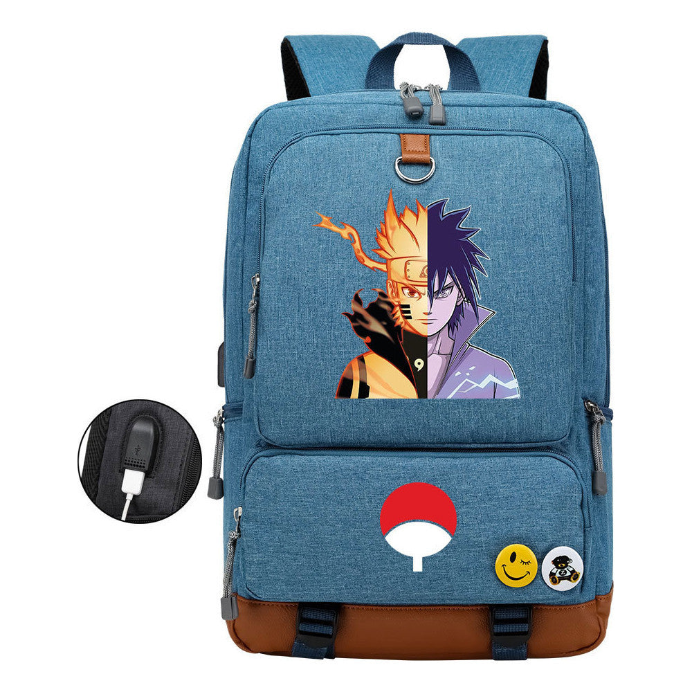 Naruto Printed Usb Student Backpack For Leisure Travel Backpack