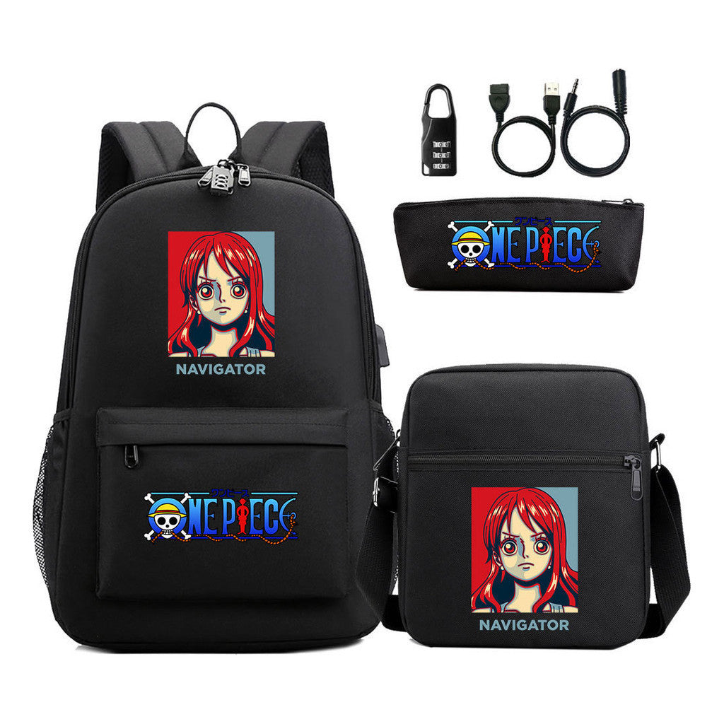 Usb Password Lock Student Backpack Three Piece Set Backpack Set