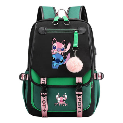 Interstellar Baby Stitch Usb Backpack For Boys And Girls Casual Woven Strap Flip Backpack