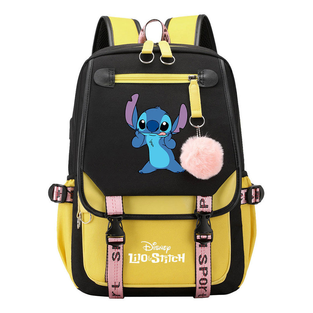 Interstellar Baby Stitch Usb Backpack For Boys And Girls Casual Woven Strap Flip Backpack