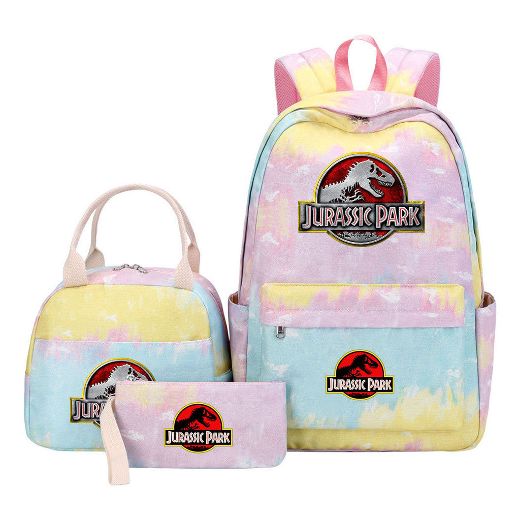 Jurassic Park Dinosaur Student Girls School Bag Lunch Bag Three Piece Set Backpack Set