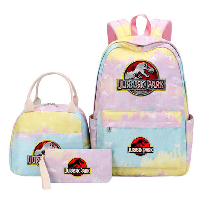 Jurassic Park Dinosaur Student Girls School Bag Lunch Bag Three Piece Set Backpack Set