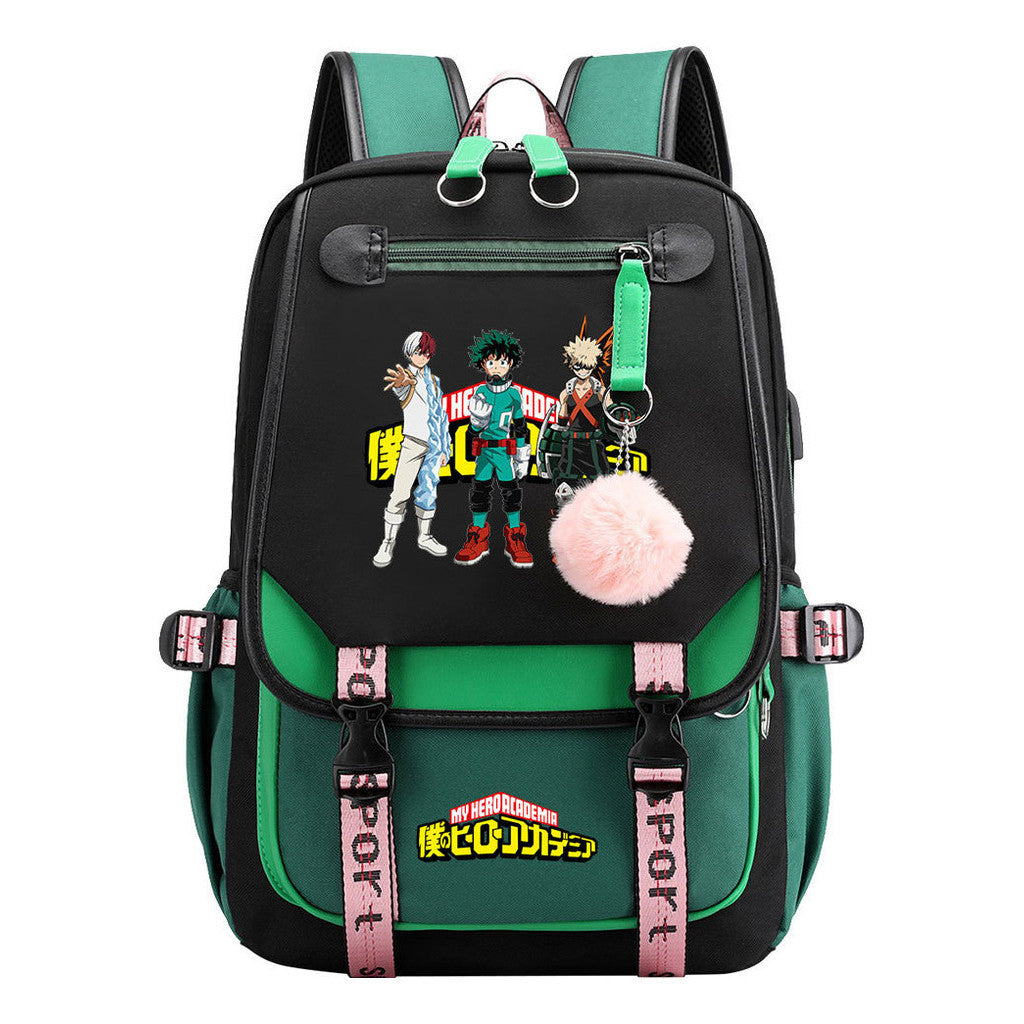 My Heroes Academy Usb Youth Student Backpack With Casual Woven Strap Flip Back Backpack