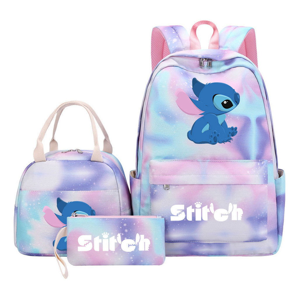 Interstellar Baby Stitch Youth Student Girls School Bag Lunch Bag Three Piece Set Backpack Set