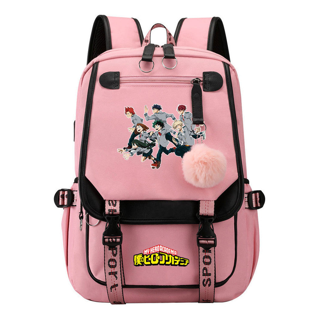 My Heroes Academy Usb Youth Student Backpack With Casual Woven Strap Flip Back Backpack