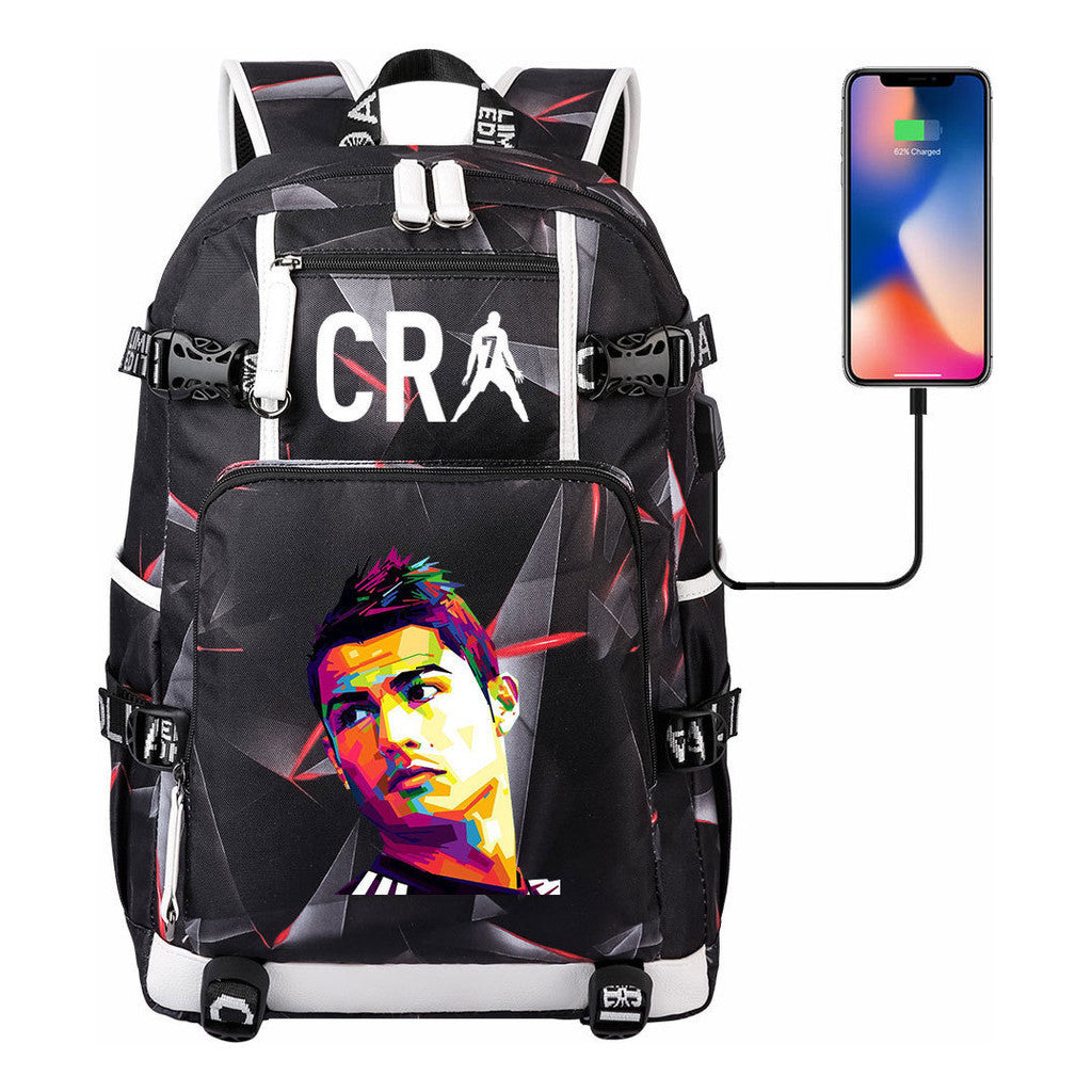 Football Star Cristiano Ronaldo Printed Youth Backpack, Backpack, Leisure Travel Backpack