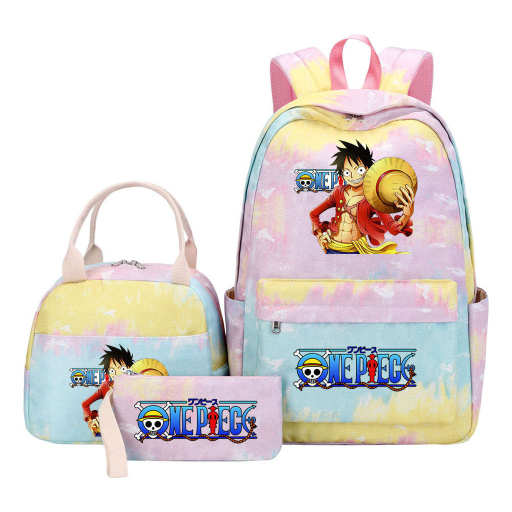 Cartoon Manga Pirate Wang Qing Student Girls School Bag Lunch Bag Three Piece Set Backpack Set