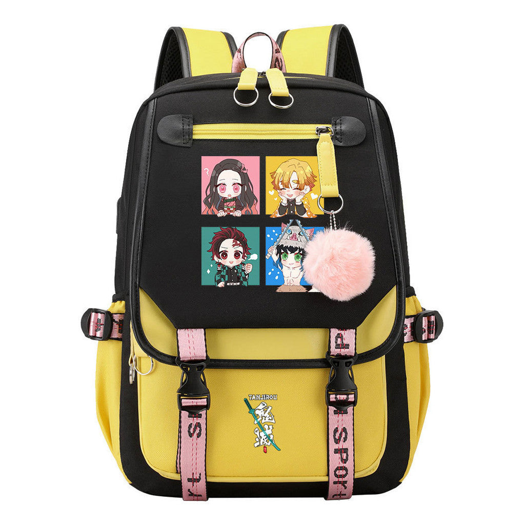 Cartoon Fashion Usb Youth Student School Bag Casual Ribbon Flip Backpack