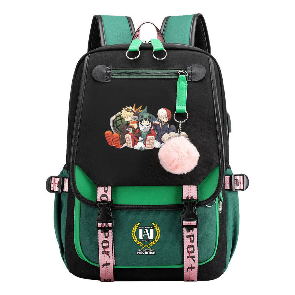 My Heroes Academy Usb Youth Student Backpack With Casual Woven Strap Flip Back Backpack