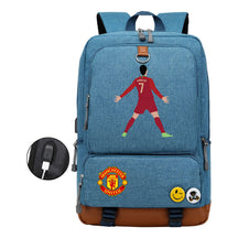 Football Star Cristiano Ronaldo Printed Usb Youth Student Backpack For Leisure Travel Backpack