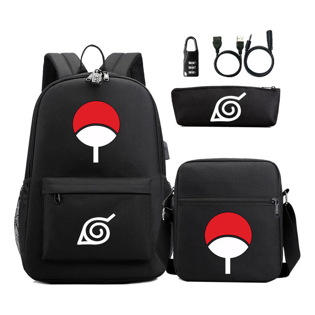 Naruto Usb Password Lock Backpack Three Piece Set For Men And Women Backpack Set