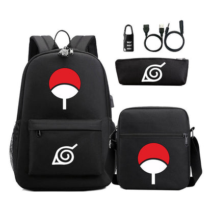 Naruto Usb Password Lock Backpack Three Piece Set For Men And Women Backpack Set
