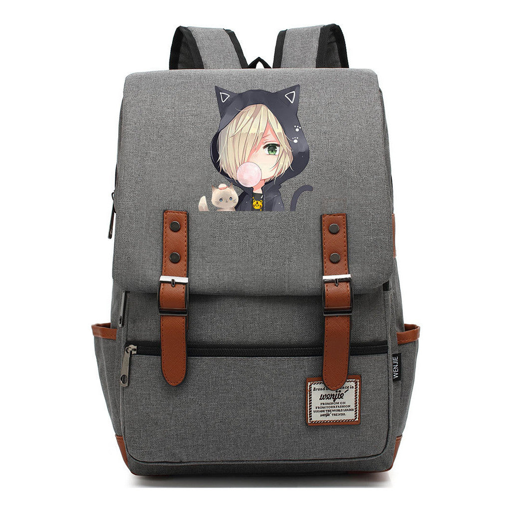 Yuri On The Ice Student Backpack, Men's And Women's Leisure Belt Buckle Backpack