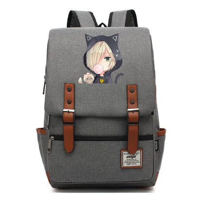 Yuri On The Ice Student Backpack, Men's And Women's Leisure Belt Buckle Backpack