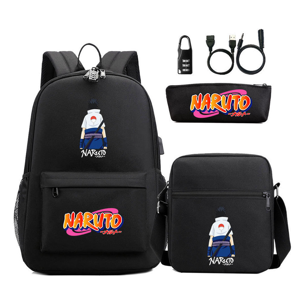 Naruto Usb Password Lock Youth Student Backpack Three Piece Set Backpack Set