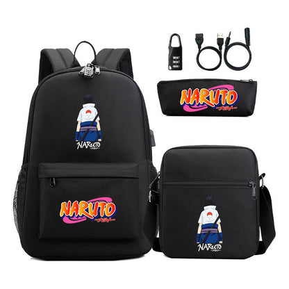 Naruto Usb Password Lock Youth Student Backpack Three Piece Set Backpack Set