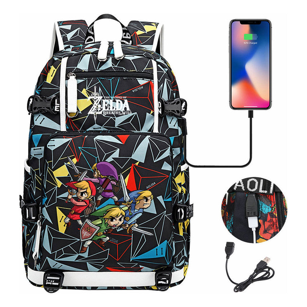 Legend Of Zelda Usb Youth Student Backpack For Leisure Travel Backpack