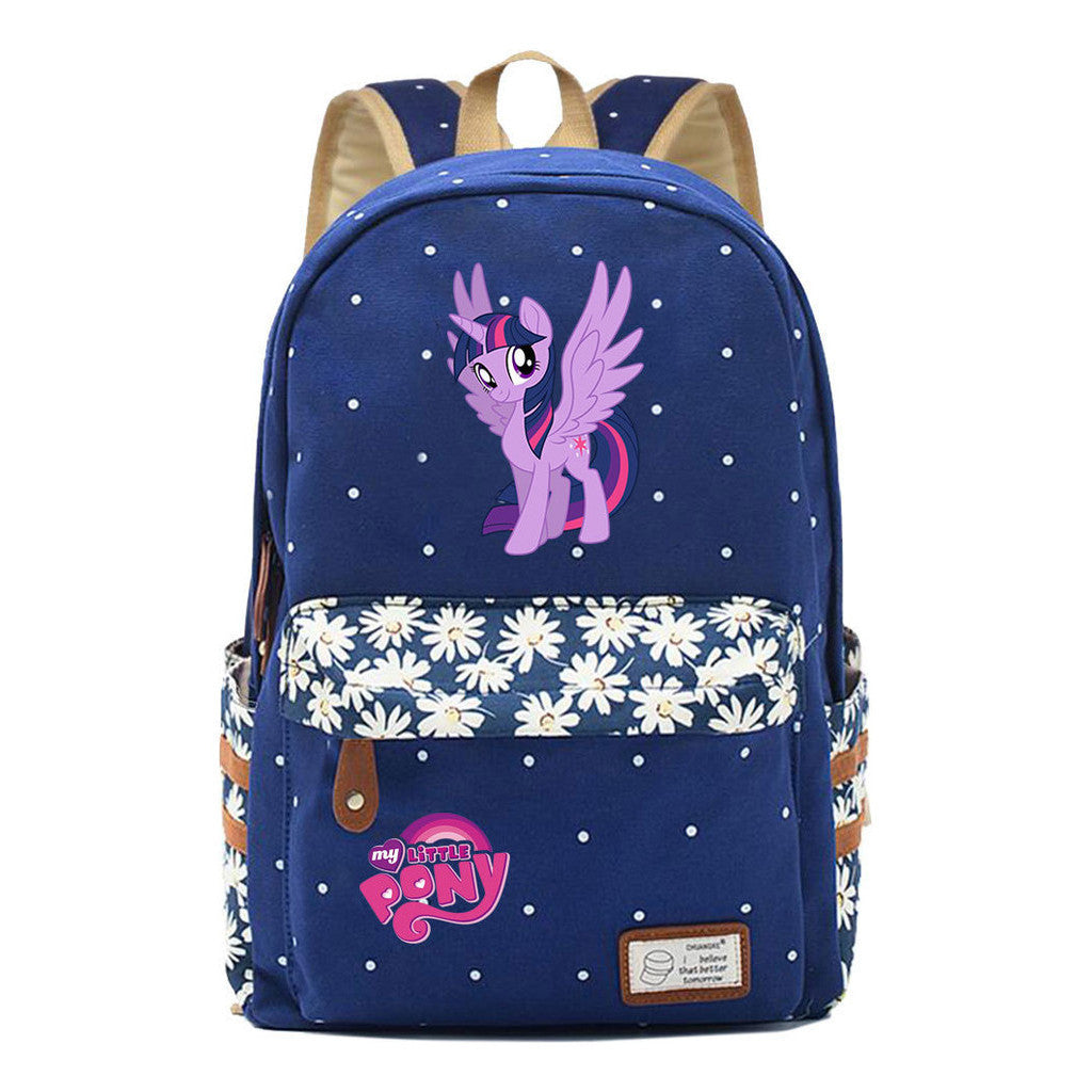 Pony Unicorn Youth Student School Bag Fragmented Canvas Girl Backpack