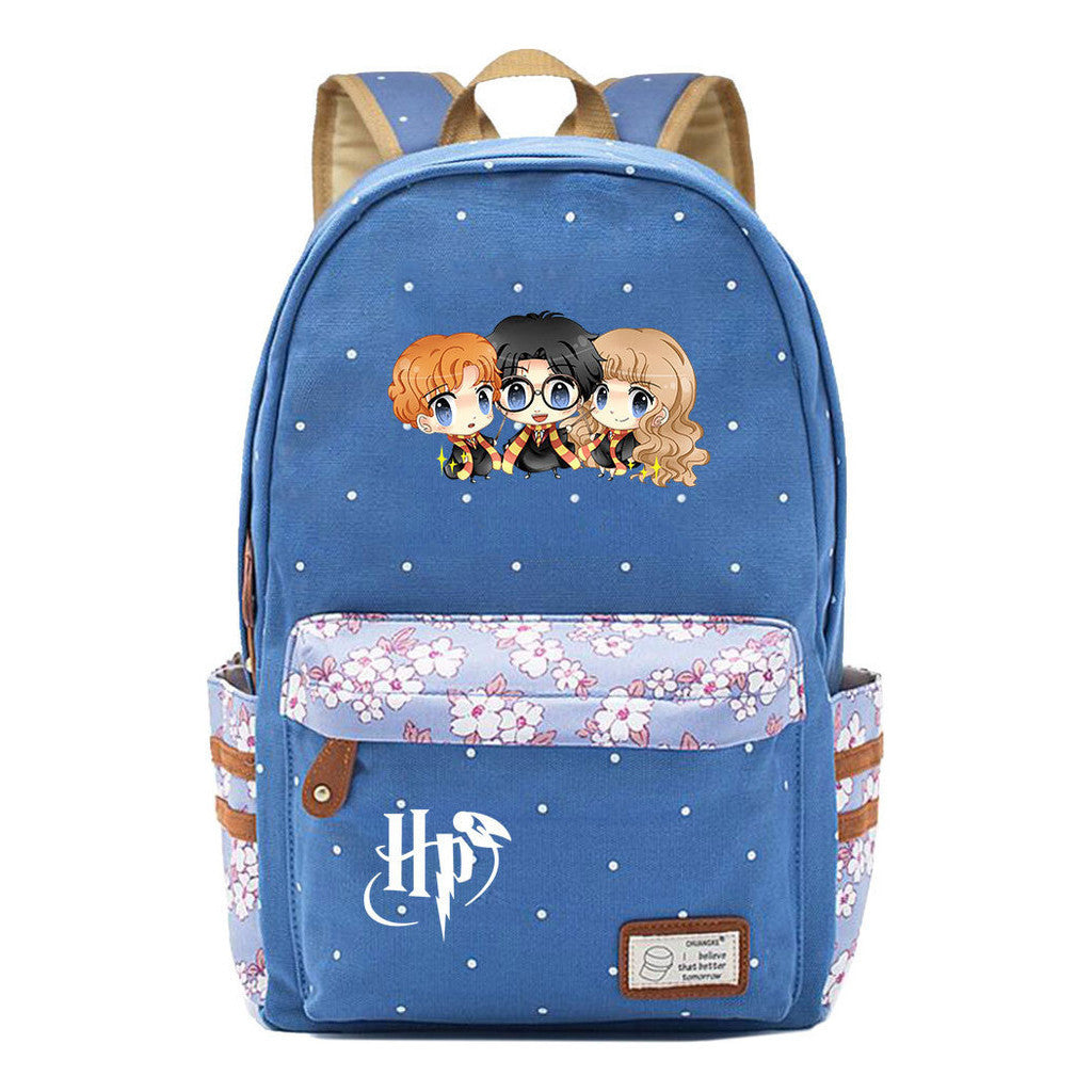 School Of Witchcraft And Wizardry Student Backpack, Floral Canvas, Female Backpack