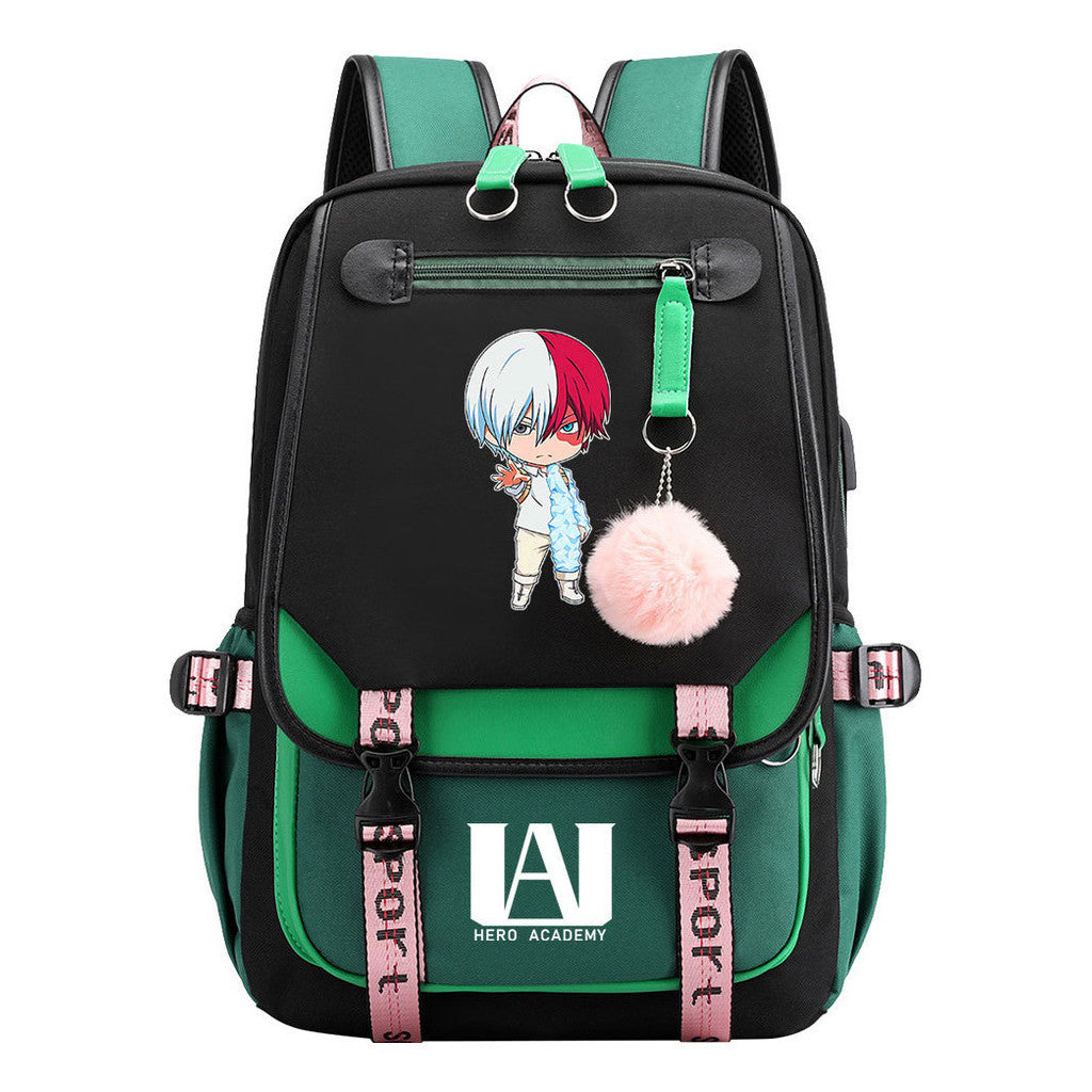 My Heroes Academy Usb Youth Student Backpack For Boys And Girls, Casual Woven Strap Flip Back Backpack