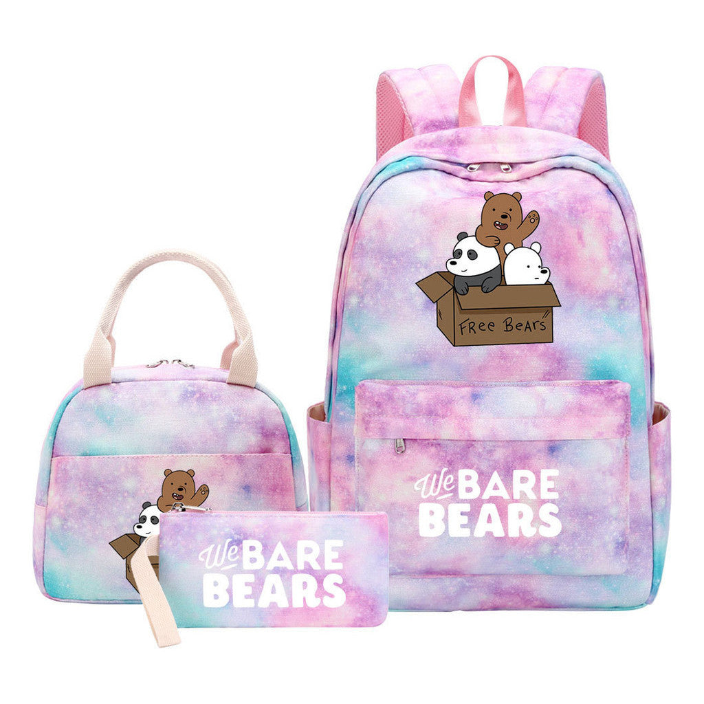 Cartoon Cute Three Bears Youth Student Girls School Bag Lunch Bag Three Piece Set Backpack Set
