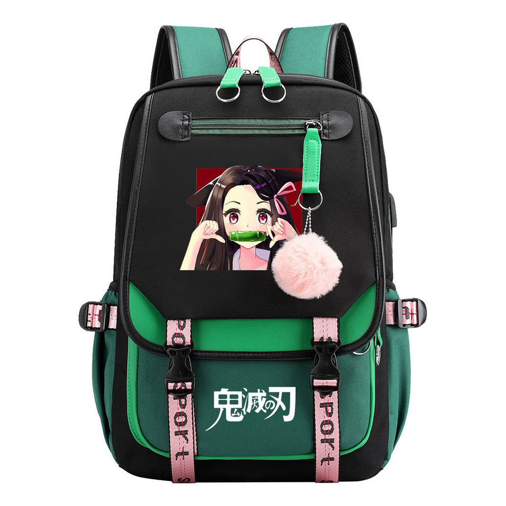Cartoon Fashion Usb Youth Student Backpack Boy's And Girl's Leisure Ribbon Flip Backpack