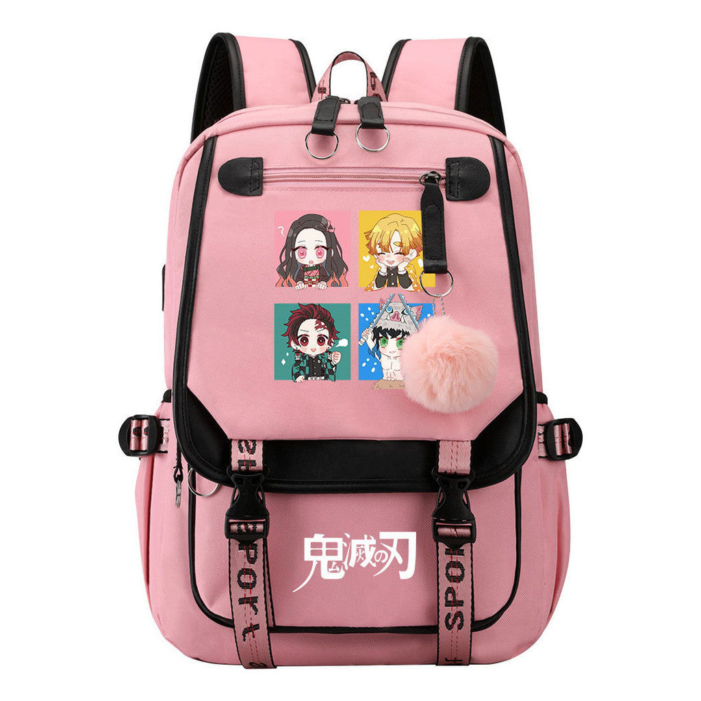 Japanese Cartoon Fashion Usb Student Backpack Casual Woven Flap Backpack