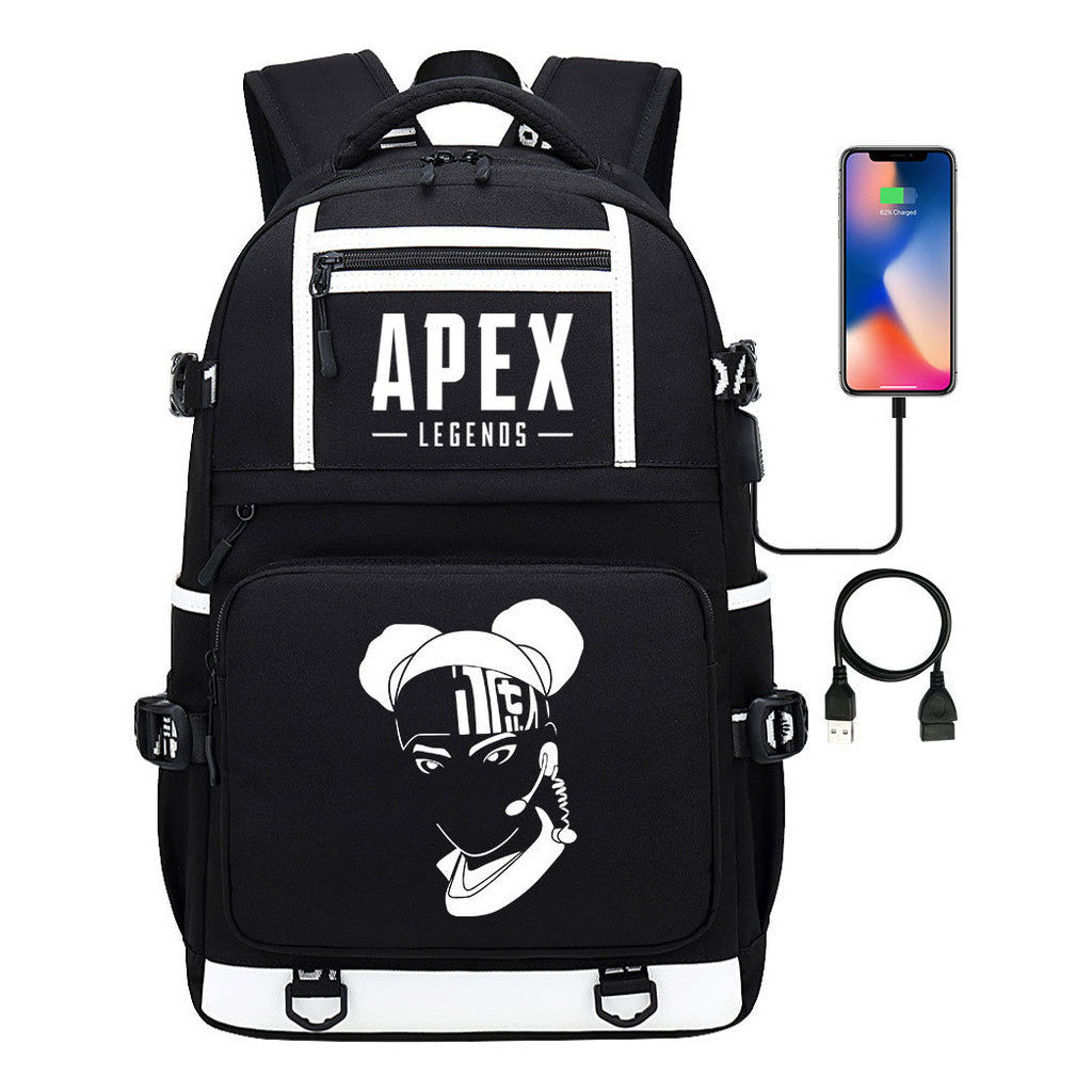 Apex Hero Print Usb Youth School Bag Backpack Leisure Travel Backpack