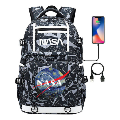 Fashionable Space Printed Usb Student Backpack Backpack Leisure Travel Backpack