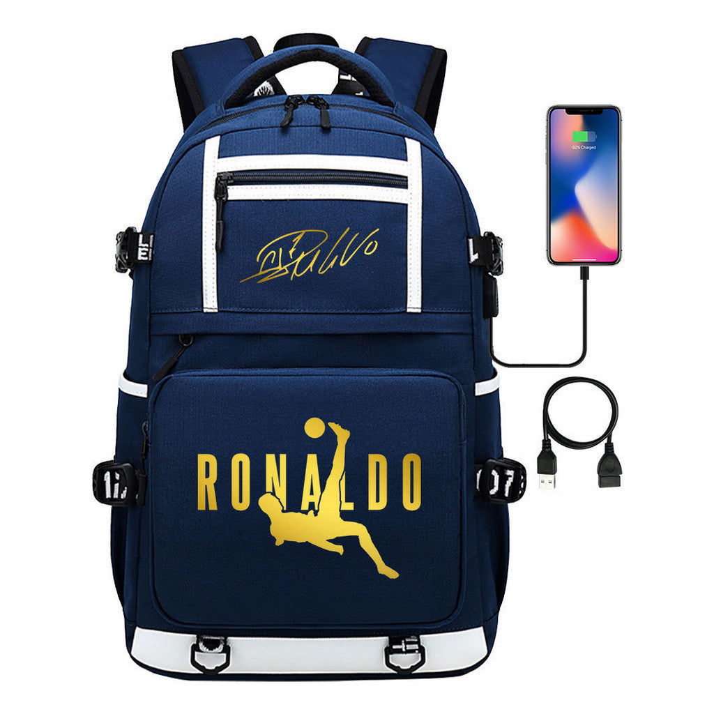 Sports Star Cristiano Ronaldo Usb Youth Student School Bag Men's And Women's Backpack Leisure Travel Bag