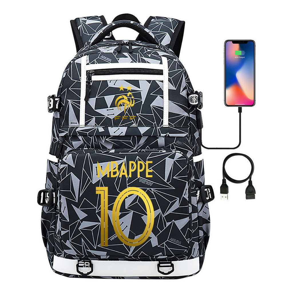 Golden Football Star Mbappe Usb Youth Student Backpack Backpack Leisure Travel Backpack