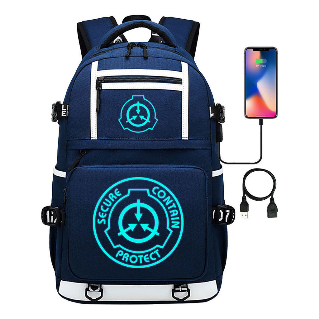 Blue Glow Printed Usb Youth Student Backpack For Men And Women's Leisure Travel Backpack