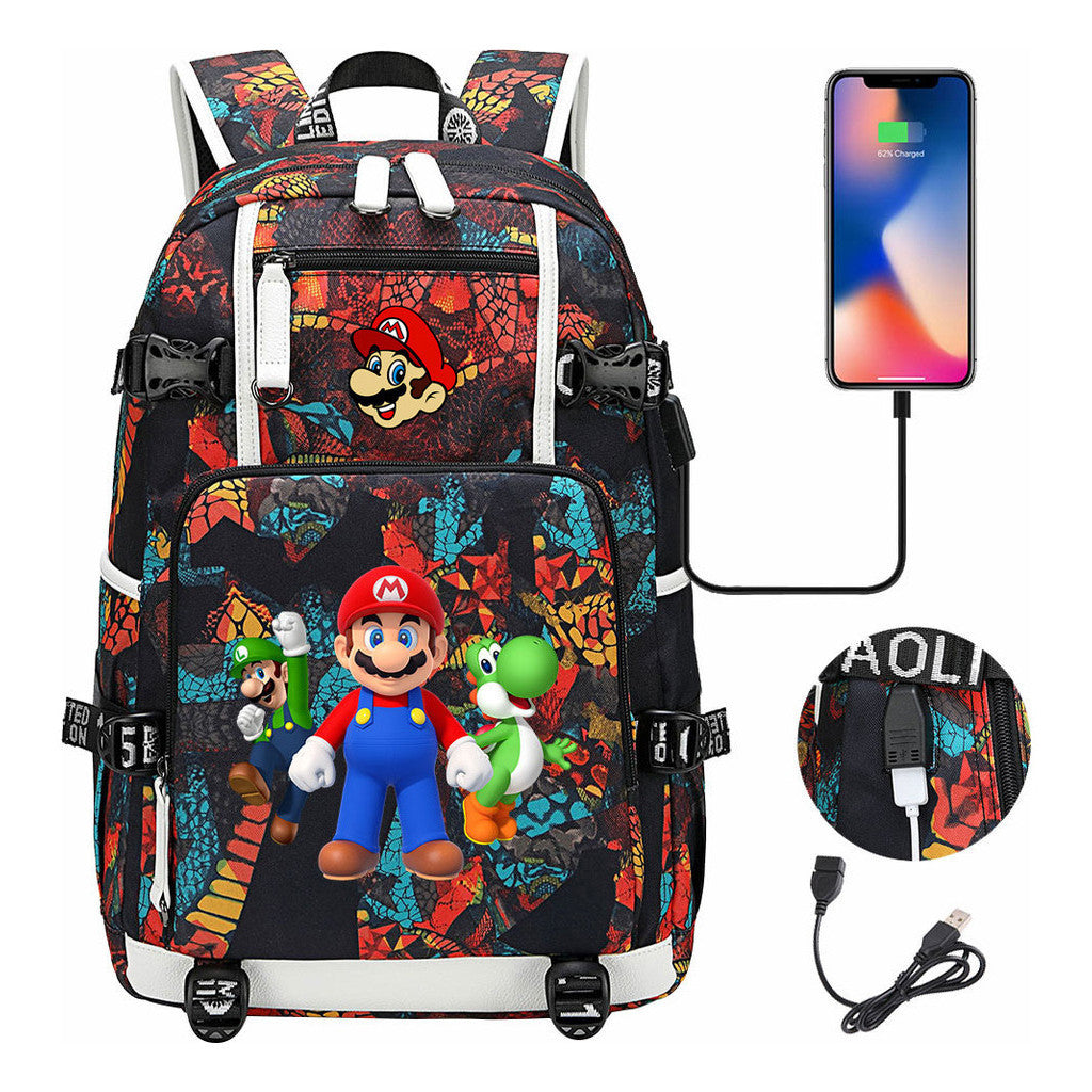 Super Mario Printed Teenage Student Backpack With Large Capacity For Men And Women's Leisure Travel Backpack
