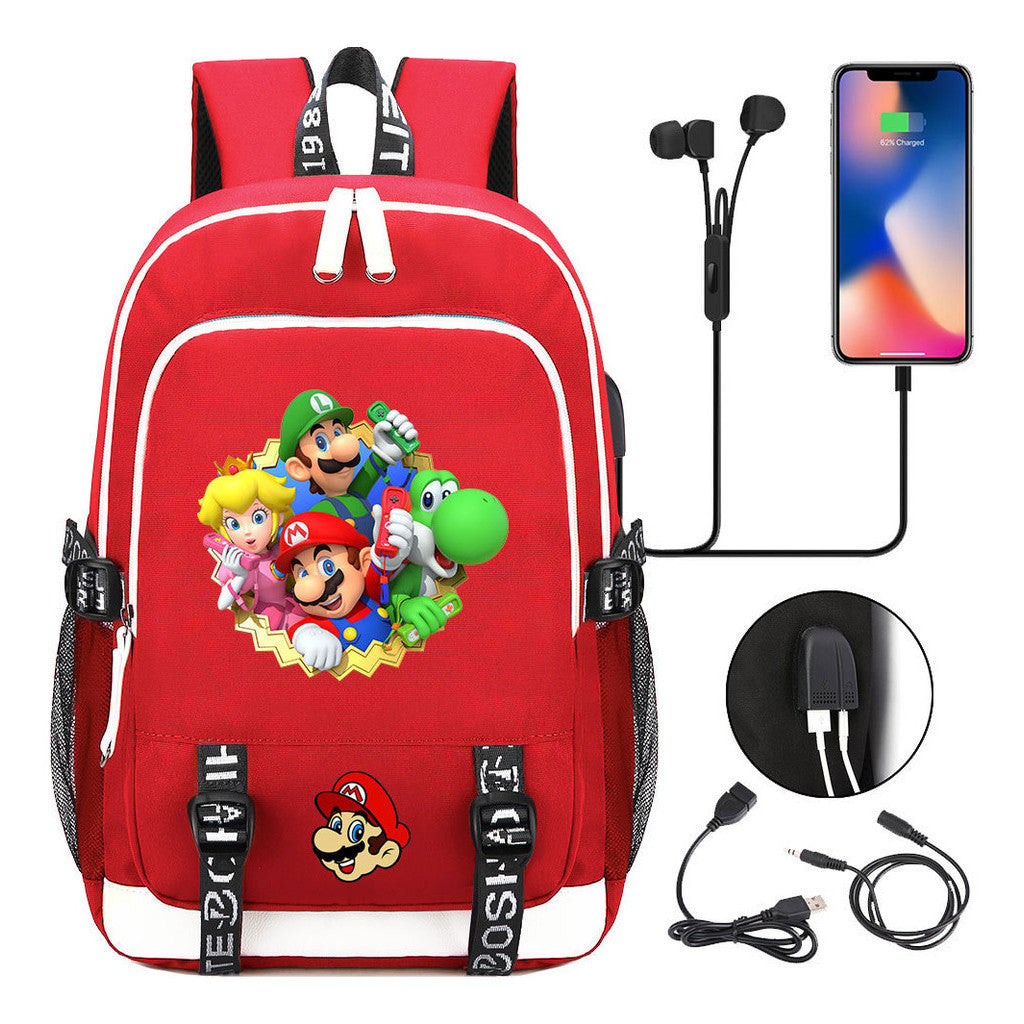 Super Mario Usb Youth School Bag Men's And Women's Leisure Sports Backpack