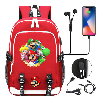 Super Mario Usb Youth School Bag Men's And Women's Leisure Sports Backpack