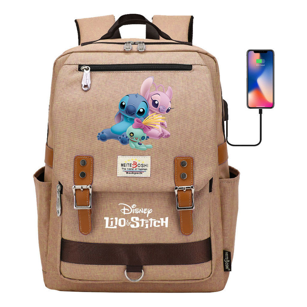 Anime Star Baby Stitch Printed Youth Student School Bag Casual Magnetic Buckle Backpack