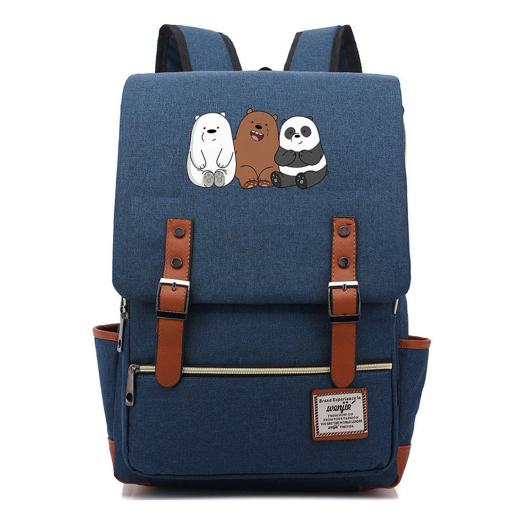 Cartoon Cute Three Bears Printed Youth School Bag For Men And Women Leisure Belt Buckle Classic Backpack