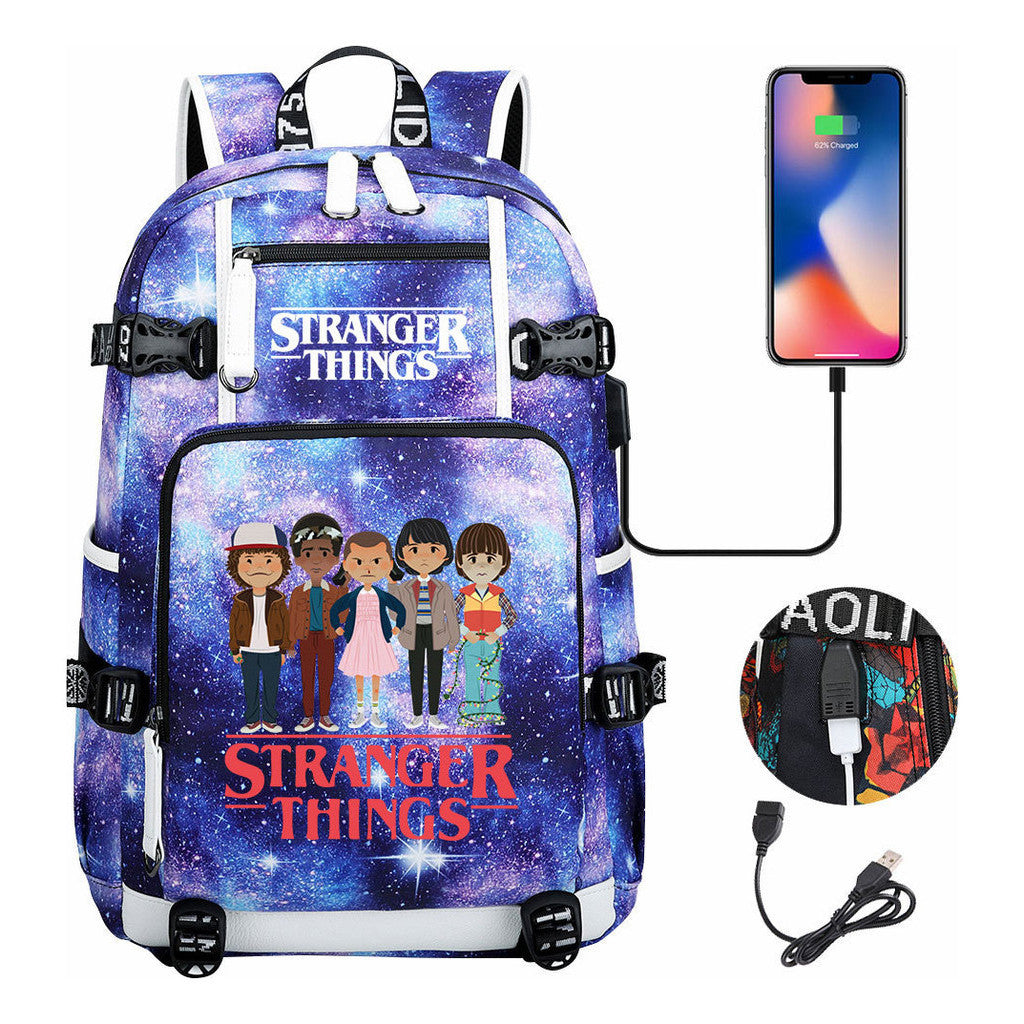 Strange Story Printed Usb Youth Student Backpack For Men And Women's Leisure Travel Backpack