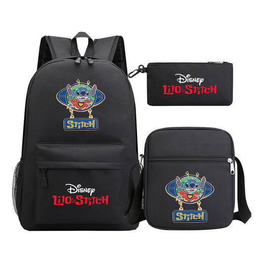 Starry Baby Stitch Printed Youth School Bag Three Piece Set For Men And Women Shoulder Set Backpack