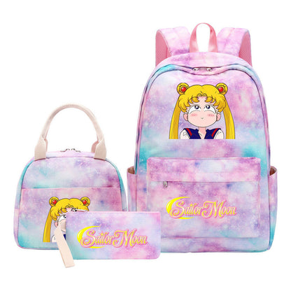 Anime Beauty Girl Warrior Youth Student Girl Schoolbag Lunch Bag Three Piece Set Backpack Set