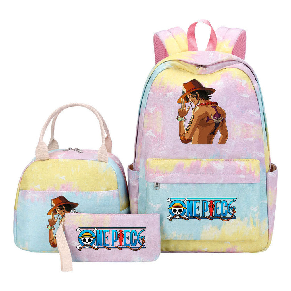 Cartoon Pirate King  Student Girl Backpack Lunch Bag Three Piece Set Backpack